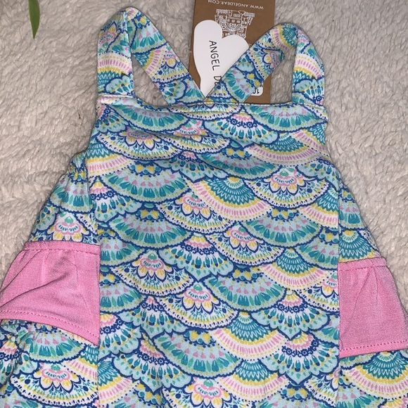 NWT Angel Dear Mermaid Scales Sunsuit Ruffled Romper 0-3M Pink Blue Bamboo - Picture 2 of 9